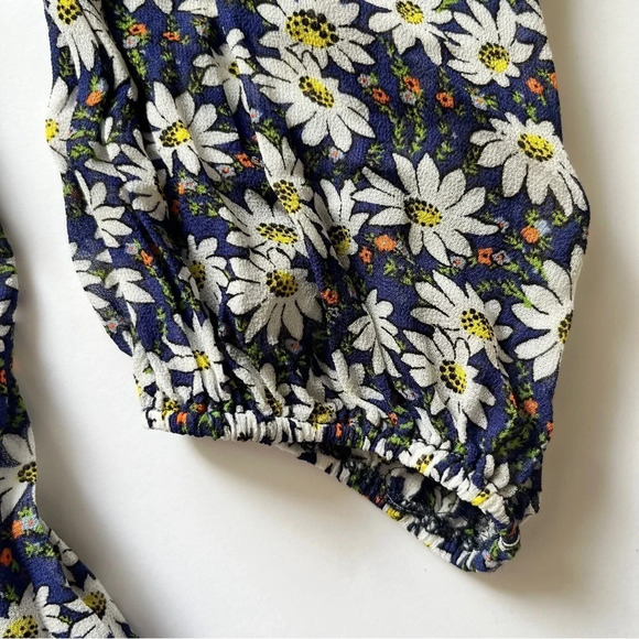 Zara Floral Daisy Blouse Corset Lace Up Long Sleeve V Neck  Lightweight Sz S - Picture 9 of 11